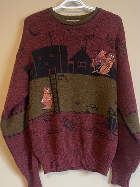Vintage 80’s North Country by Eaton Novelty Cool Jazz Cat Wool Crewneck Sweater
